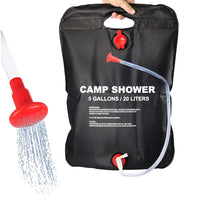 Încărcați imaginea în vizualizatorul Galeriei, Dus solar pentru camping, PVC, reglabil, capacitate 20 litri + Lanterna tip felinar solar cu functie incarcare telefon CADOU
