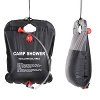 Încărcați imaginea în vizualizatorul Galeriei, Dus solar pentru camping, PVC, reglabil, capacitate 20 litri + Lanterna tip felinar solar cu functie incarcare telefon CADOU
