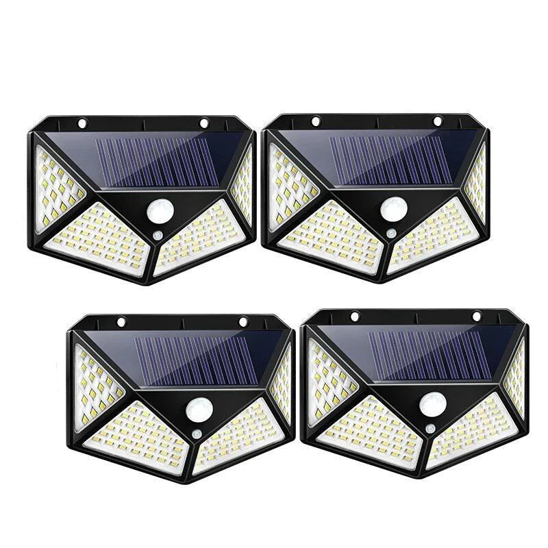 Pachet 2+2 CADOU Lampa 100 LED cu panou solar, senzor de miscare