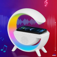 Încărcați imaginea în vizualizatorul Galeriei, Lampa Smart LED RGB si Incarcator Wireless 15W, Lumini Ambientale, Sincronizare muzicala, Difuzore 3W, Bluetooth
