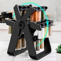 Încărcați imaginea în vizualizatorul Galeriei, Set 18 recipiente condimente cu suport rotativ, 34x23 cm, pivotant 360°, negru
