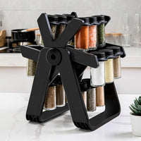 Încărcați imaginea în vizualizatorul Galeriei, Set 18 recipiente condimente cu suport rotativ, 34x23 cm, pivotant 360°, negru
