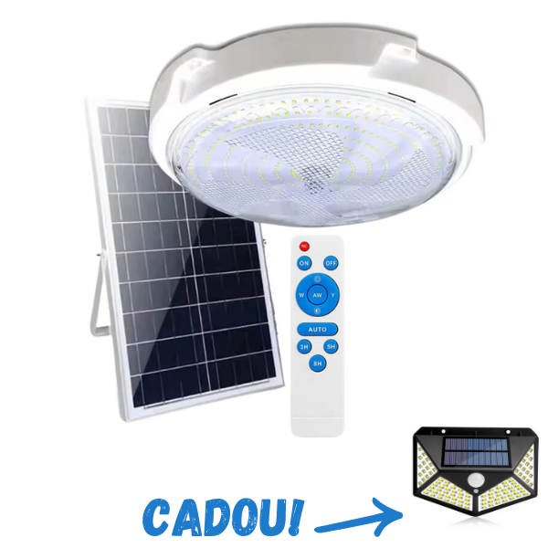 Plafoniera solara 100W Jortan, 108 LED, cu senzor de amurg incorporat si telecomanda + Lampa solara cu 100 LED CADOU