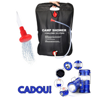 Încărcați imaginea în vizualizatorul Galeriei, Dus solar pentru camping, PVC, reglabil, capacitate 20 litri + Lanterna tip felinar solar cu functie incarcare telefon CADOU
