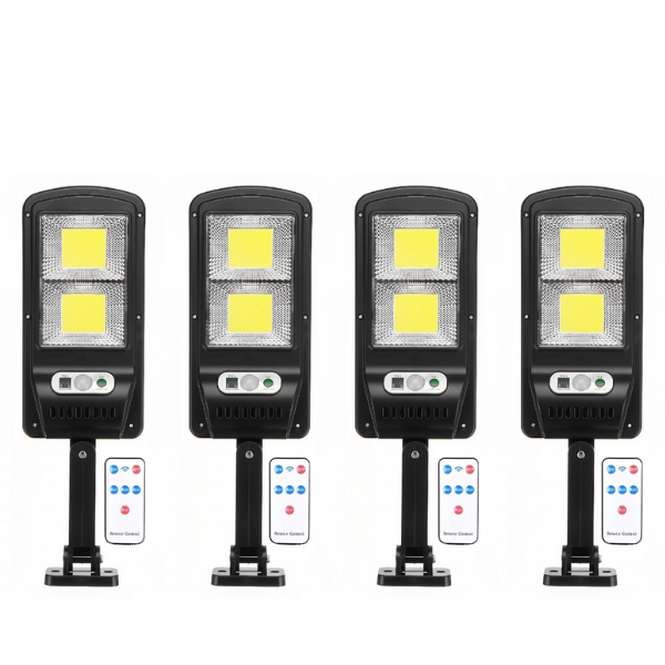 Set 4 Lampi cu incarcare solara, 108 LED-uri COB, senzor de miscare si telecomanda