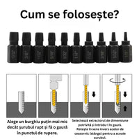 Încărcați imaginea în vizualizatorul Galeriei, Set 10 extractoare pentru șuruburi rupte și piulițe – oțel aliat rezistent
