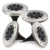 Încărcați imaginea în vizualizatorul Galeriei, Set 4 Lampi Solare metalice Argintii Disk Lights pentru gradina + Hamac CADOU!
