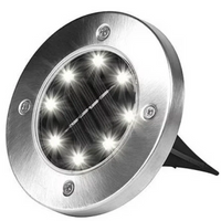 Încărcați imaginea în vizualizatorul Galeriei, Set 4 Lampi Solare metalice Argintii Disk Lights pentru gradina + Hamac CADOU!
