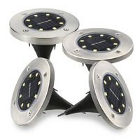 Încărcați imaginea în vizualizatorul Galeriei, Set 4 Lampi Solare metalice Argintii Disk Lights pentru gradina + Hamac CADOU!
