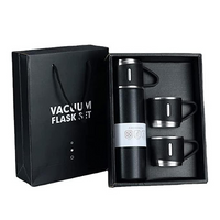Încărcați imaginea în vizualizatorul Galeriei, Set 4 piese: Termos 500 ml + 3 cesti, otel inoxidabil, Negru

