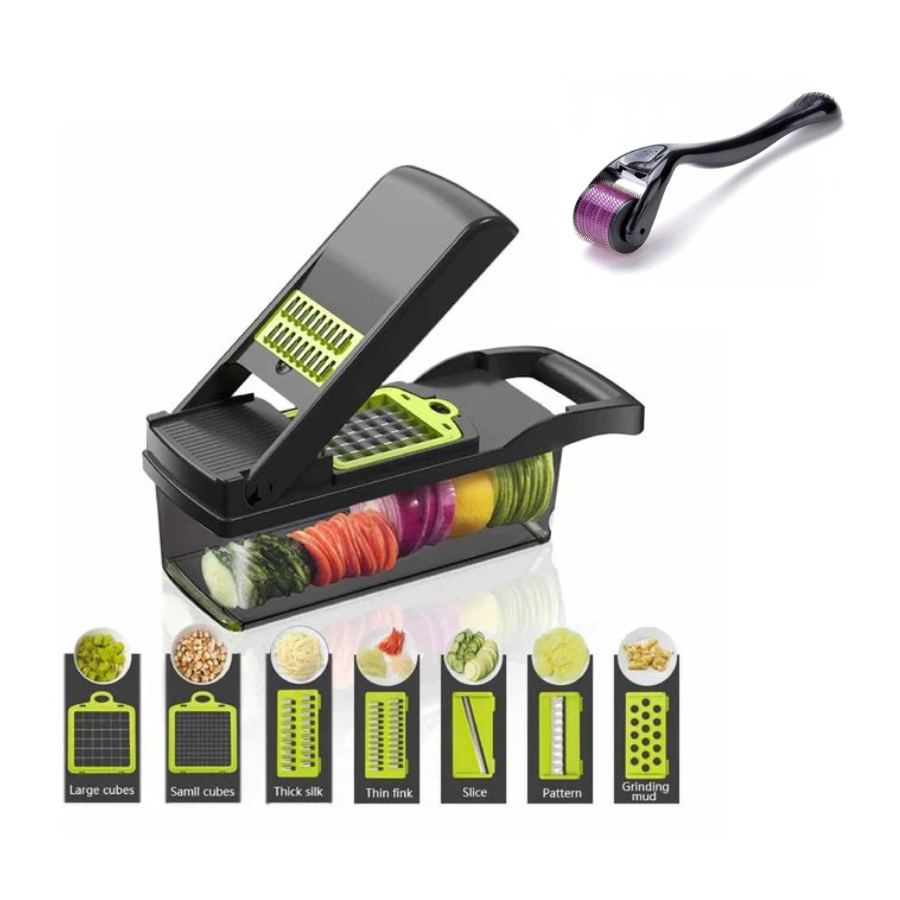 Razatoare Veggie Slicer 14 Piese + Derma roller 0.5 mm 540 microace din metal CADOU