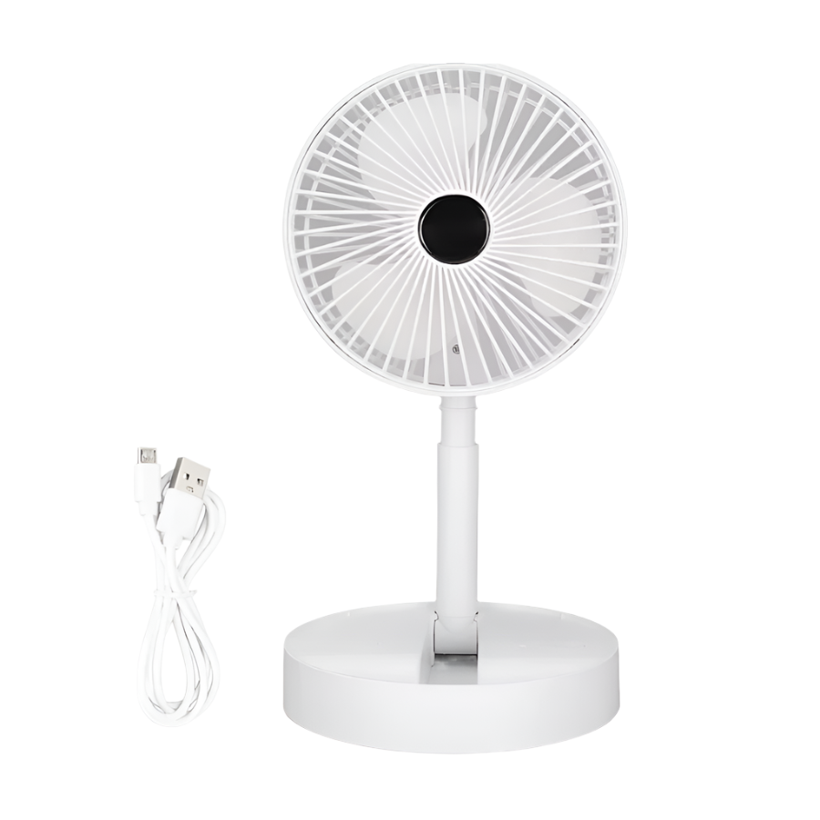 Ventilator portabil de masa cu incarcare prin USB cu 3 Trepte de viteza Alb