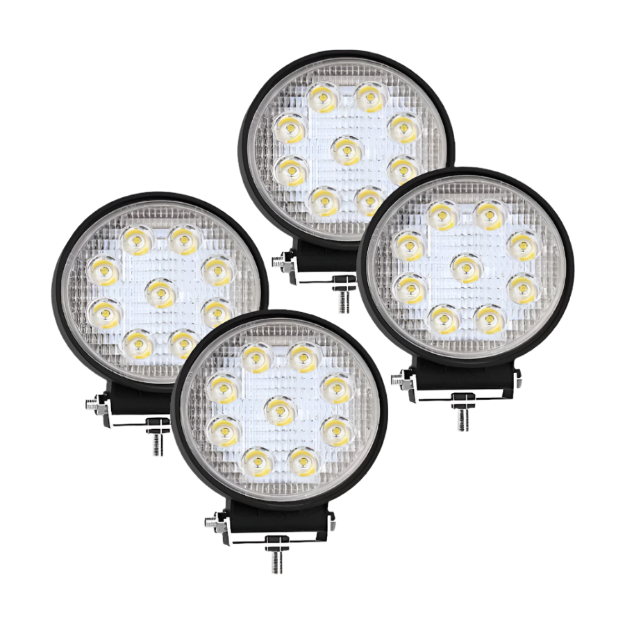 Set 4 proiectoare rotunde, 9 LED 42W auto off-road, IP 67