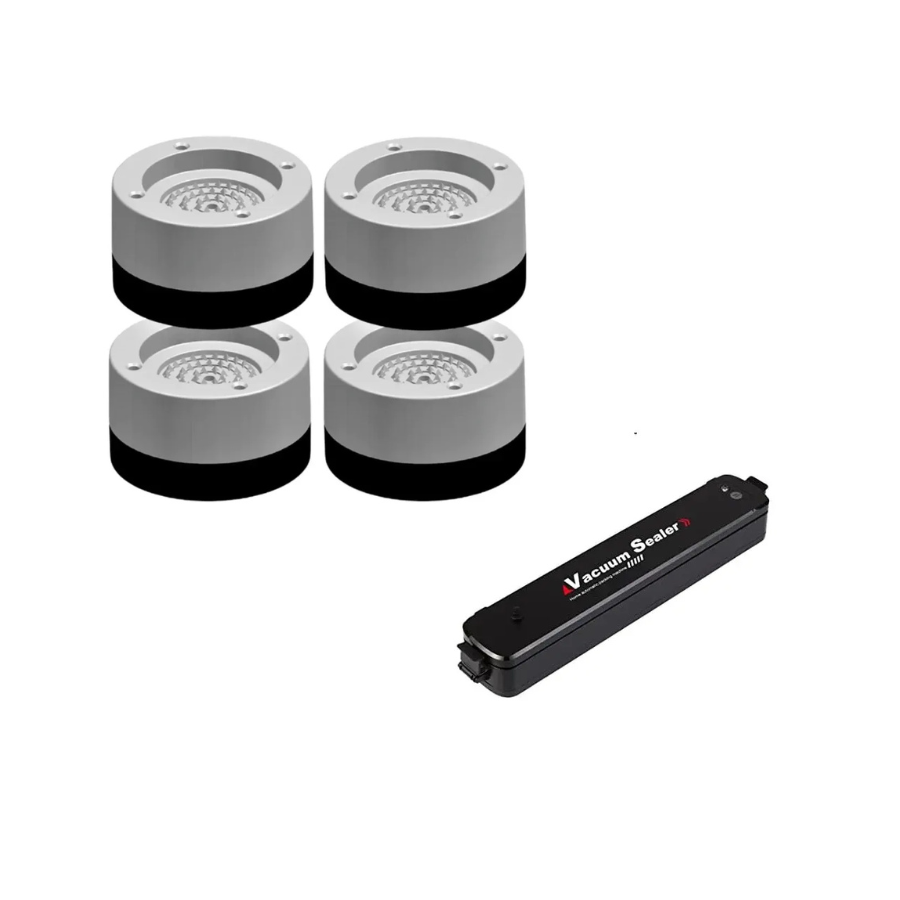 Aparat de sigilat si vidat Vacuum Sealer S, 90W, 5 pungi incluse + Set 4 suporti anti-zgomot și anti vibratii pentru mașina de spălat