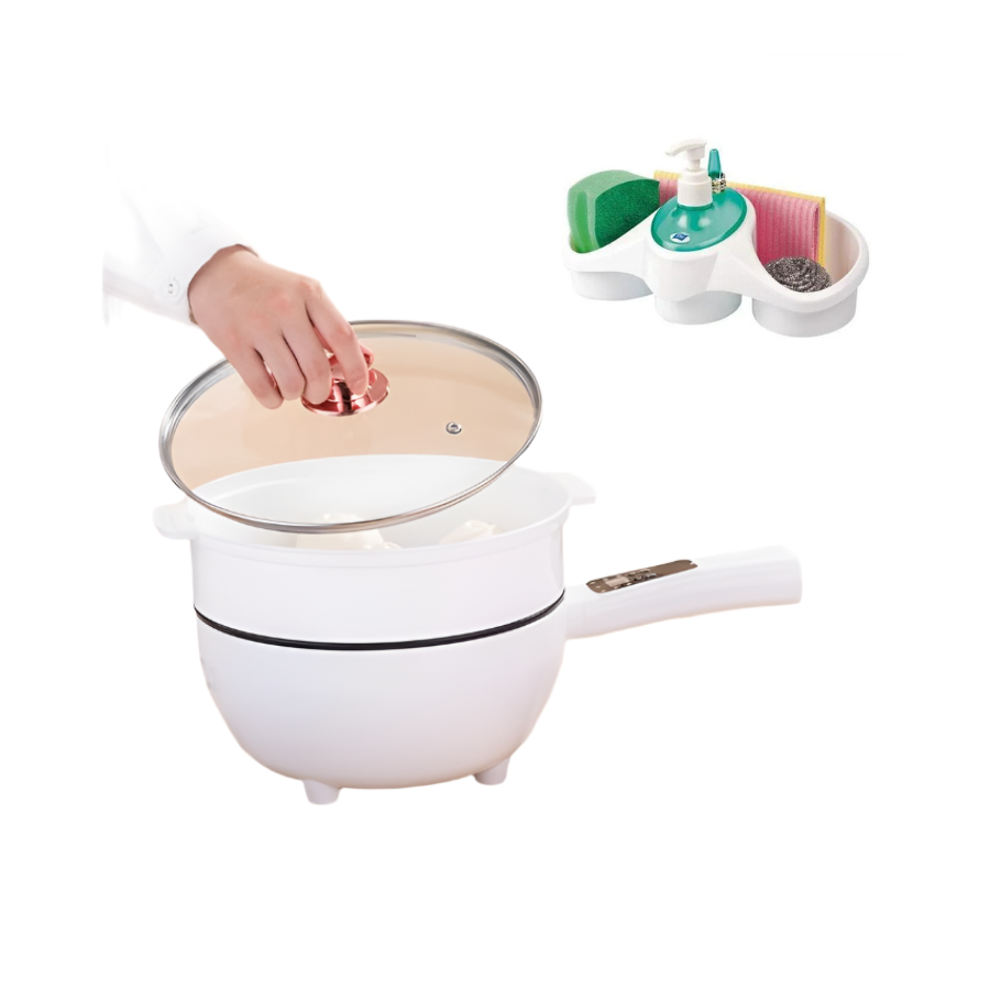 Tigaie electrica 26cm, inteligenta, multifunctionala 3L + Dispenser detergent vase cu suport pentru burete CADOU