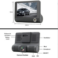 Încărcați imaginea în vizualizatorul Galeriei, Camera auto tripla Blackbo L300-1, Full-HD, 3 camere, ecran 4'', G Senzor
