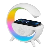 Încărcați imaginea în vizualizatorul Galeriei, Lampa Smart LED RGB si Incarcator Wireless 15W, Lumini Ambientale, Sincronizare muzicala, Difuzore 3W, Bluetooth
