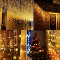 Încărcați imaginea în vizualizatorul Galeriei, Instalatie Craciun 10m cu flash, 200 LED-uri, de exterior, tip franjuri, turturi ,fir alb, interconectabila
