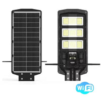 Încărcați imaginea în vizualizatorul Galeriei, Lampa Solara cu Camera Supraveghere 450W, IP65, Detectie Miscare, Panou Solar Integrat, Monitorizare 24/7, Control Telefon, Rotatie 360°
