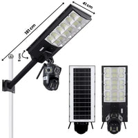 Încărcați imaginea în vizualizatorul Galeriei, Lampa Solara cu Camera Supraveghere 450W, IP65, Detectie Miscare, Panou Solar Integrat, Monitorizare 24/7, Control Telefon, Rotatie 360°
