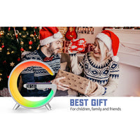 Încărcați imaginea în vizualizatorul Galeriei, Lampa Moon RGB cu ceas cu alarma, lumina si sunet, difuzor Bluetooth si incarcator rapid wireless

