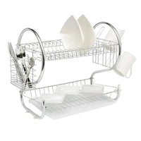 Încărcați imaginea în vizualizatorul Galeriei, Suport uscator de vase cu tava de plastic cu 2 nivele, 42 x 25 x 28 cm, metal

