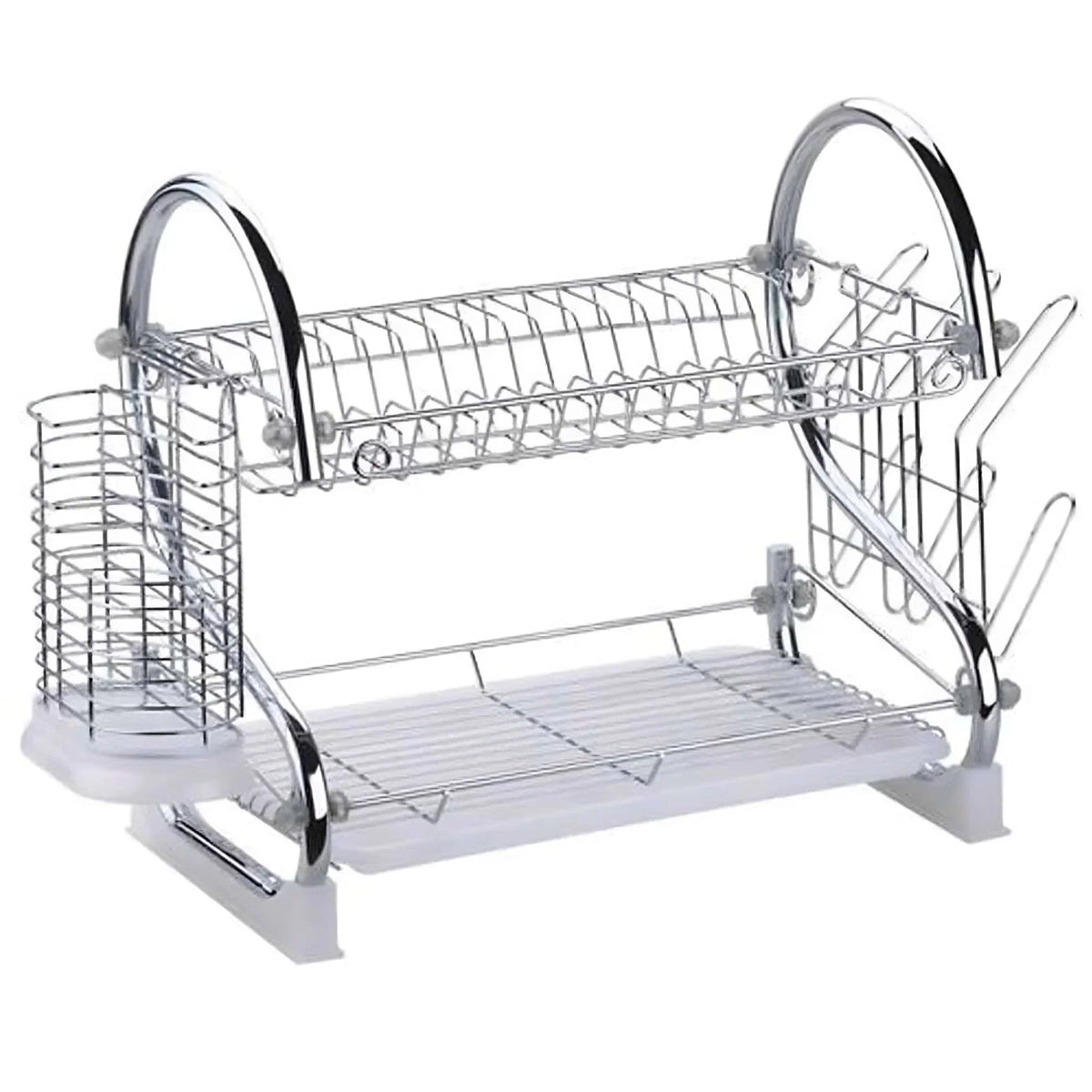 Suport uscator de vase cu tava de plastic cu 2 nivele, 42 x 25 x 28 cm, metal