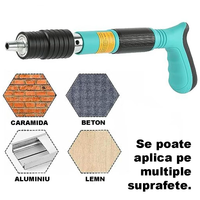 Încărcați imaginea în vizualizatorul Galeriei, Kit Pistol Manual Pentru Fixarea Cuielor Pe Perete / Nituri, Lungime 30 cm, Calibru 7.3 cm, Pneumatic, Accesorii, Ochelari De Protectie, Cutie Transport, Albastru + 50 cuie incluse
