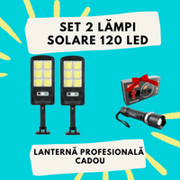 Încărcați imaginea în vizualizatorul Galeriei, Set 2 X Proiector solar 6 celule, 30W, 120 LED, cu senzor de miscare + Lanterna multifuntionala Swat CADOU
